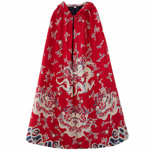 民族风新款冬季斗篷披肩龙纹加绒汉服披风古装演中国风男复古风衣