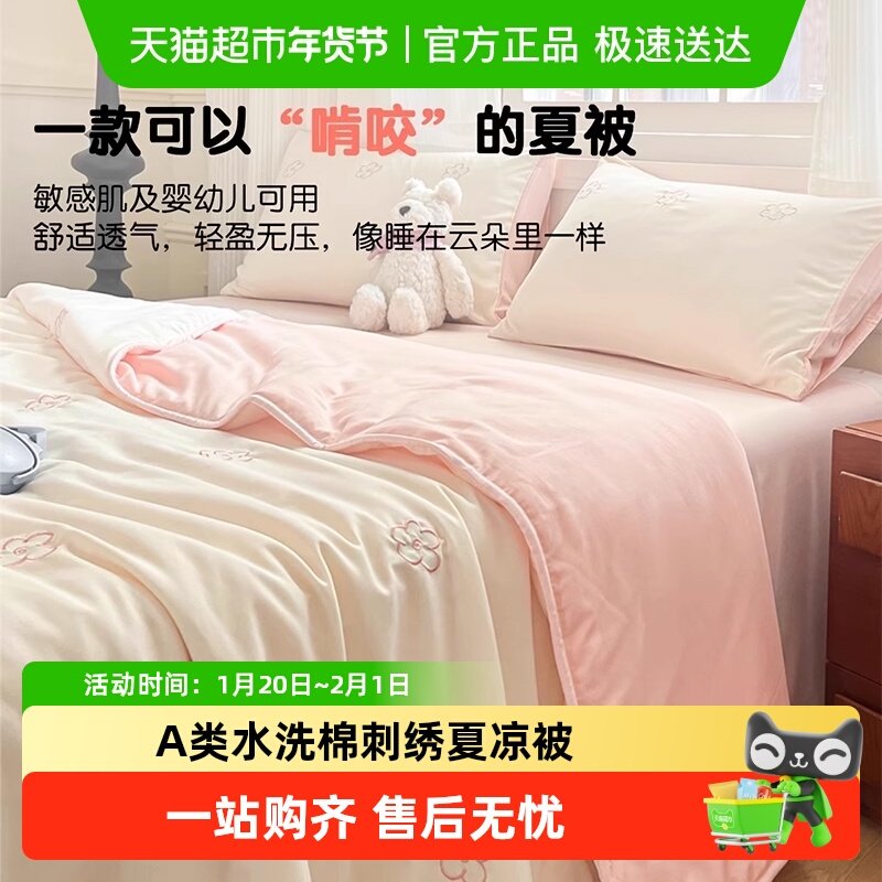 夏季新款A类水洗棉刺绣夏被夏凉被宿舍单双人可机洗薄被子空调被,床上用品,化纤被,淘宝优惠券,粉丝福利购,淘宝优惠卷