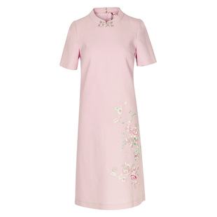 木真了改良毛呢时尚女裙新品中式花卉刺绣A摆短款羊毛连衣裙907