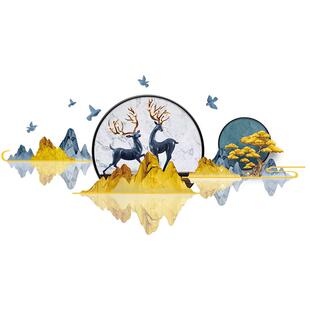中国风山水画客厅电视背景墙装饰墙纸自粘3D立体墙贴纸布置大图案