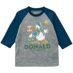 出口日本童装纯棉七分袖T恤千家春秋季男女童男童卡通上衣打底衫