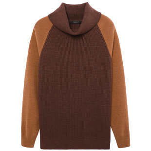 KUYIOU/设计师款 韩版围巾堆堆领华夫格驼绒高领羊毛针织毛衣男