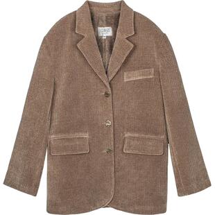 灯芯绒西装外套女春秋季新款复古英伦风中长款宽松粗条绒小西服