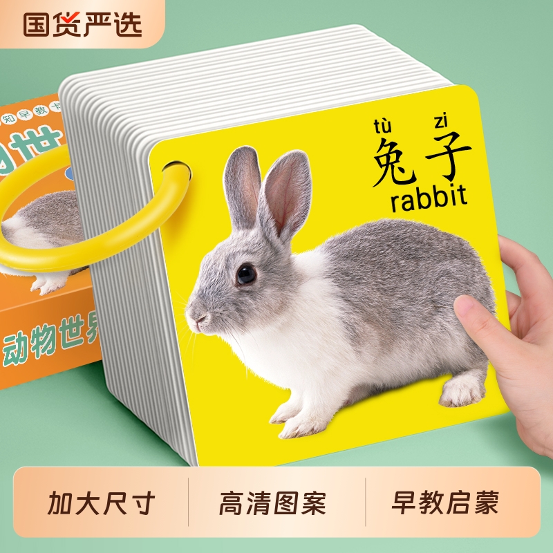 儿童卡片早教认知启蒙书动物识字宝宝看图识物图幼儿数字益智玩具