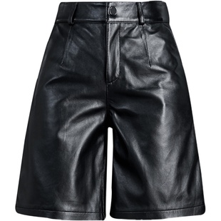 短裤女2025新款冬外穿宽松大码五分真皮裤绵羊皮休闲裤子高腰靴裤