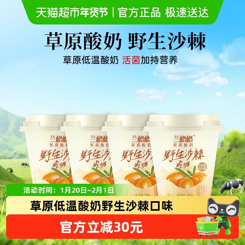 兰格格草原酸奶无蔗糖野生沙棘味300g*4瓶生鲜低温酸奶酸牛奶,咖啡/麦片/冲饮,低温酸奶,淘宝优惠券,粉丝福利购,淘宝优惠卷