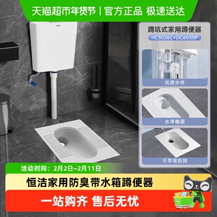 恒洁蹲便器蹲坑式家用便池蹲坑蹲厕便盆卫生间防臭大便器水箱套装