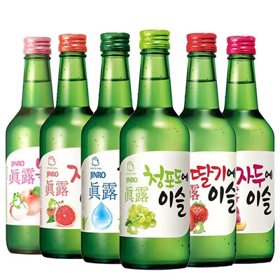 真露韩国进口利口酒青葡萄草莓李子西柚桃子原味混合360ml×4瓶