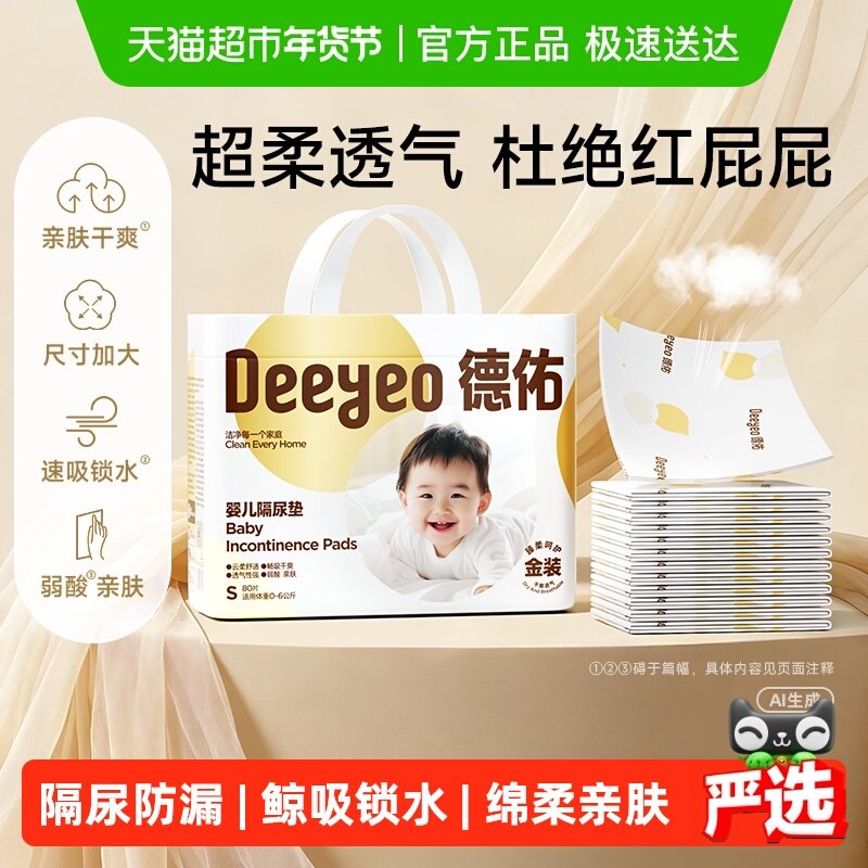 【下拉详情优惠】德佑金装婴儿一次性隔尿垫新生儿防漏透气尿垫,婴童尿裤,隔尿床垫,淘宝优惠券,粉丝福利购,淘宝优惠卷