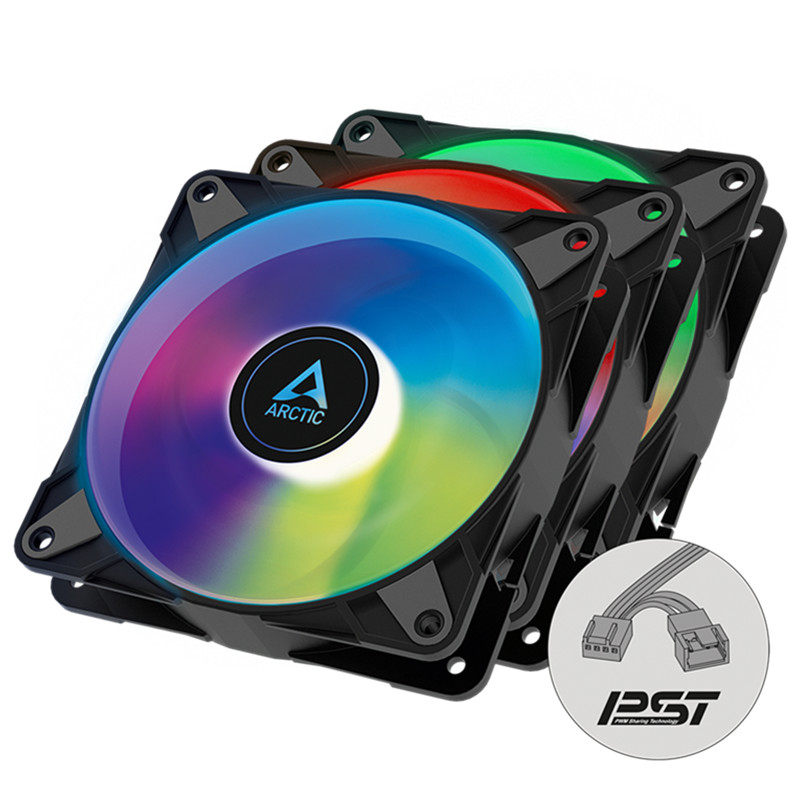 ARCTIC P12 PWM PST ARGB BLACK 3PACK 12CM CLIMATE CONTROL CASE COOLING FAN SET