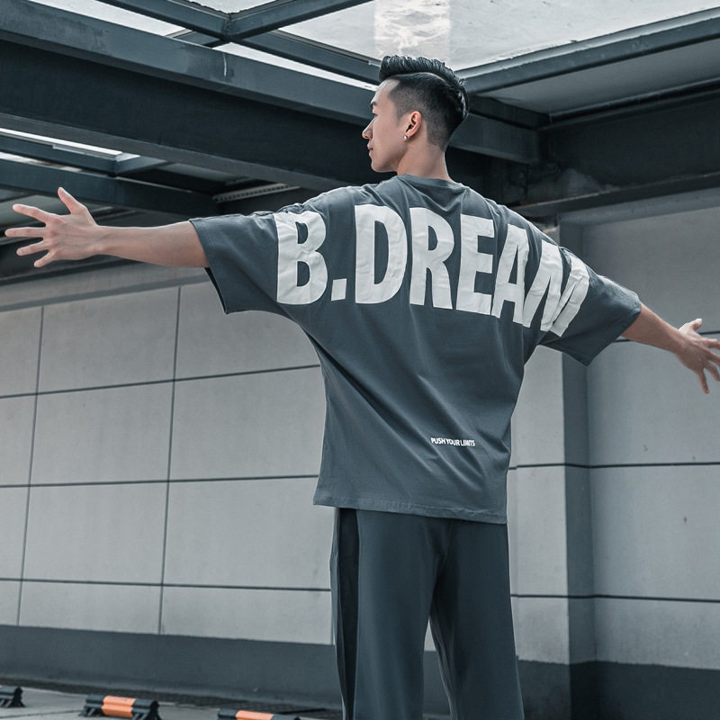 SPORTS SHORT-SLEEVED BODYBUILDING SUMMER COTTON LOOSE HALF-SLEEVED T-SHIRT
