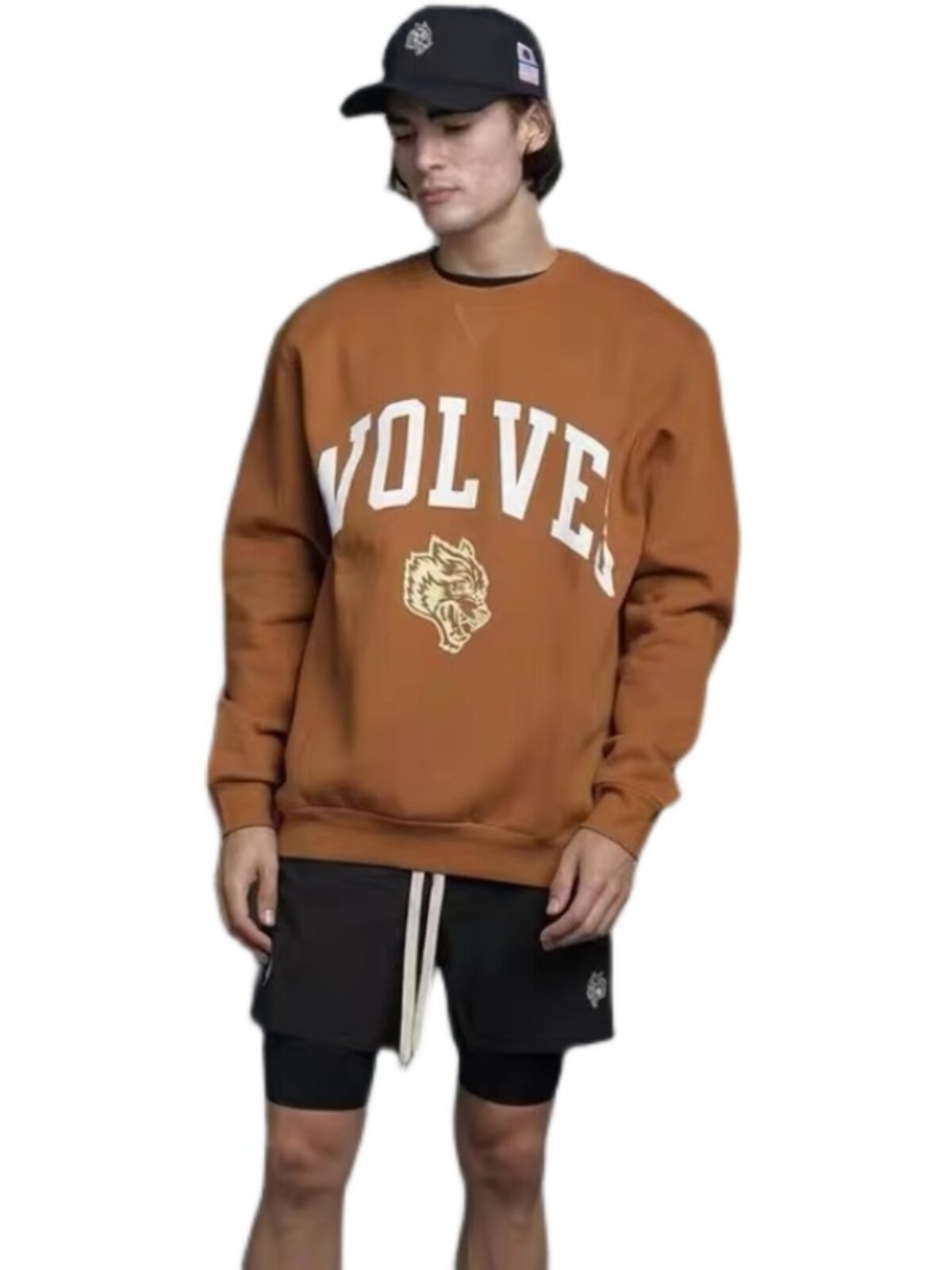 WOLF HEAD SWEATSHIRT BIG WAVE BROTHER AUTUMN AND WINTER FITNESS BODYBUILDING SPORTS ROUND NECK HEAVY LONG-SLEEVED JACKET [EUROPEAN AND AMERICAN SIZE]