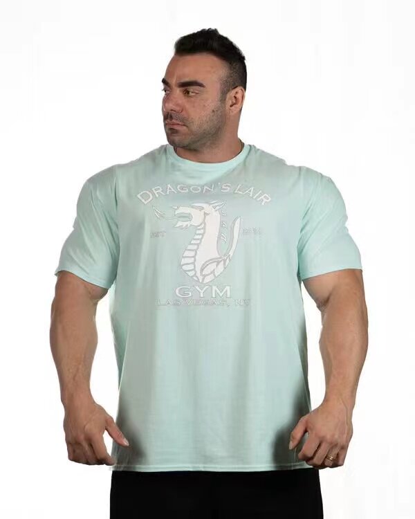 LEWIS ICE SILK COTTON SUMMER COOL T-SHIRT SMALL FIRE DRAGON FITNESS SHORT SLEEVES [EUROPEAN AND AMERICAN SIZE]