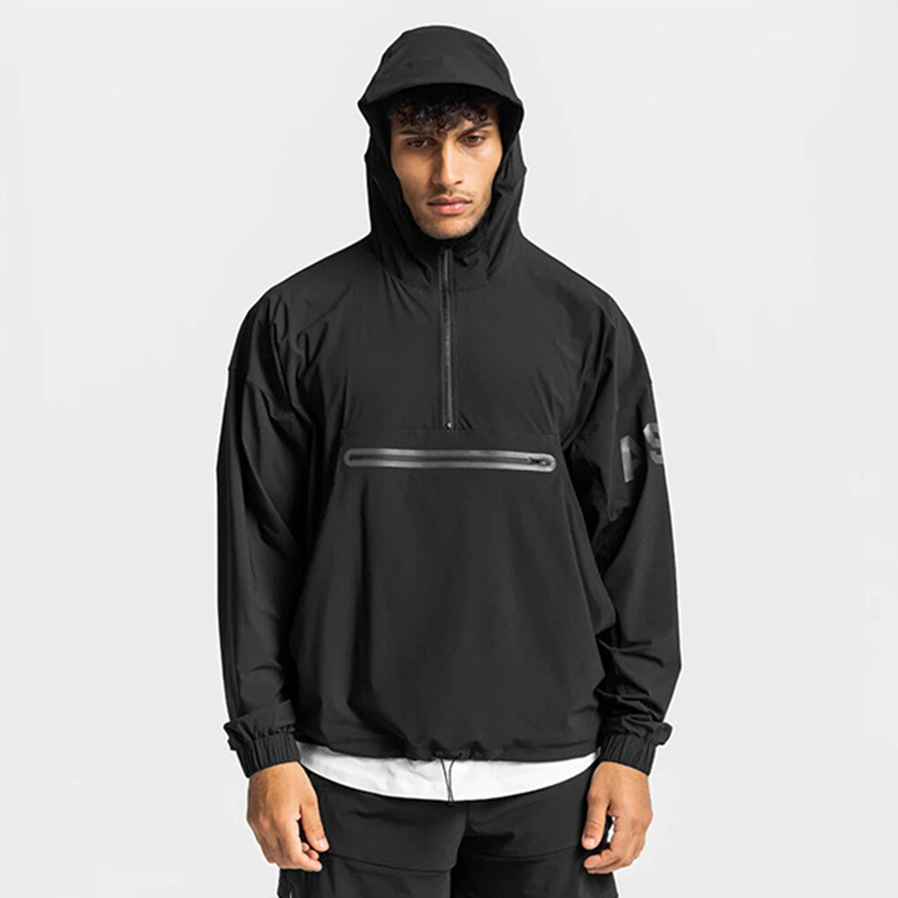 ASRV SOLID COLOR HOODED SWEATER FITNESS SPORTS LOOSE LARGE SIZE HOODIE ZIPPER JACKET [GB SIZE]