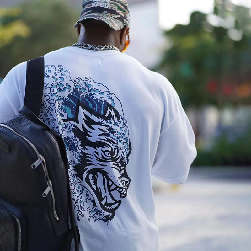 BIG WAVE BROTHER WHITE WOLF HEAD COMBED COTTON SHORT SLEEVE T-SHIRT [EUR SIZE]