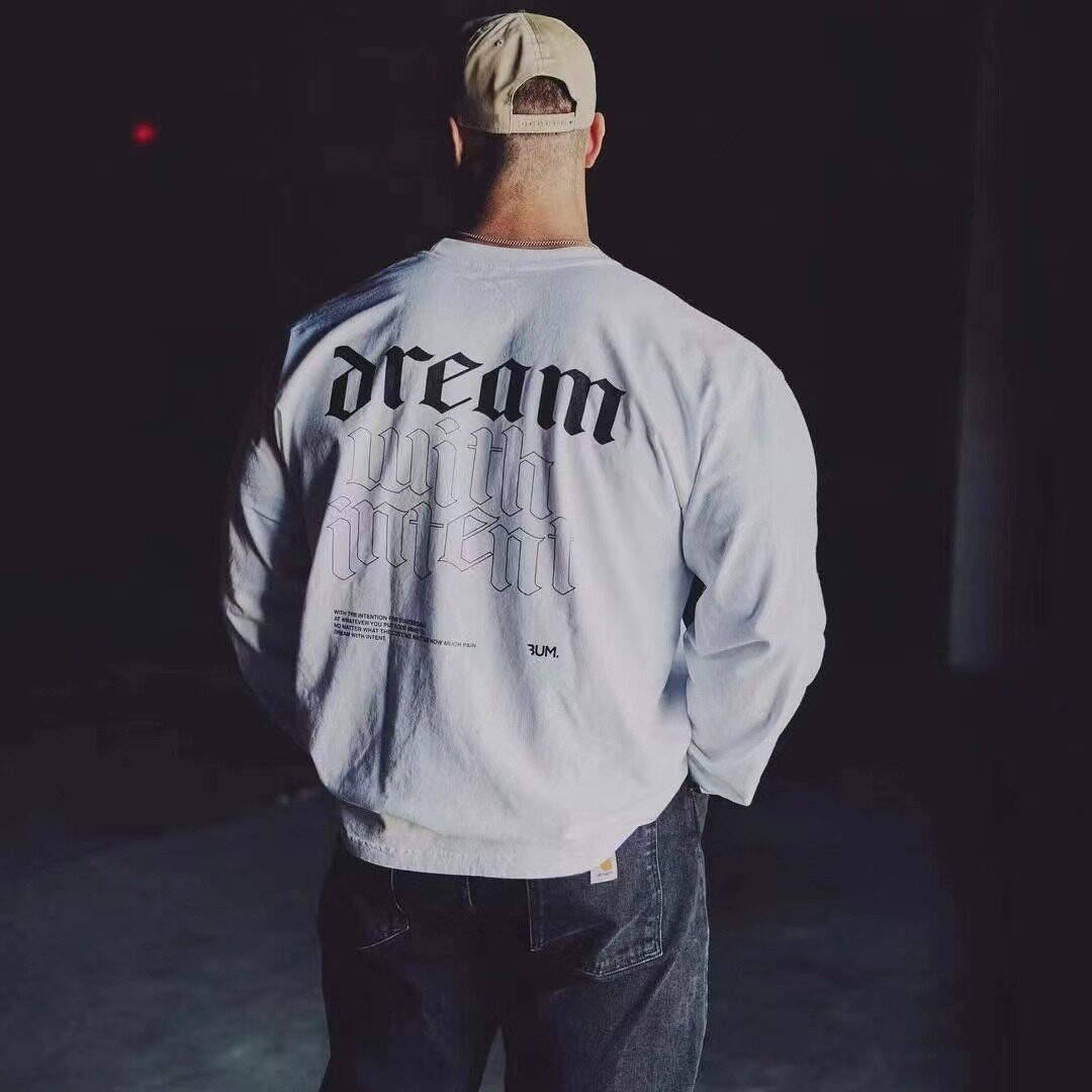 克里斯C宝男女健身运动宽松纯棉长袖T恤休闲透气小领口打底衫卫衣