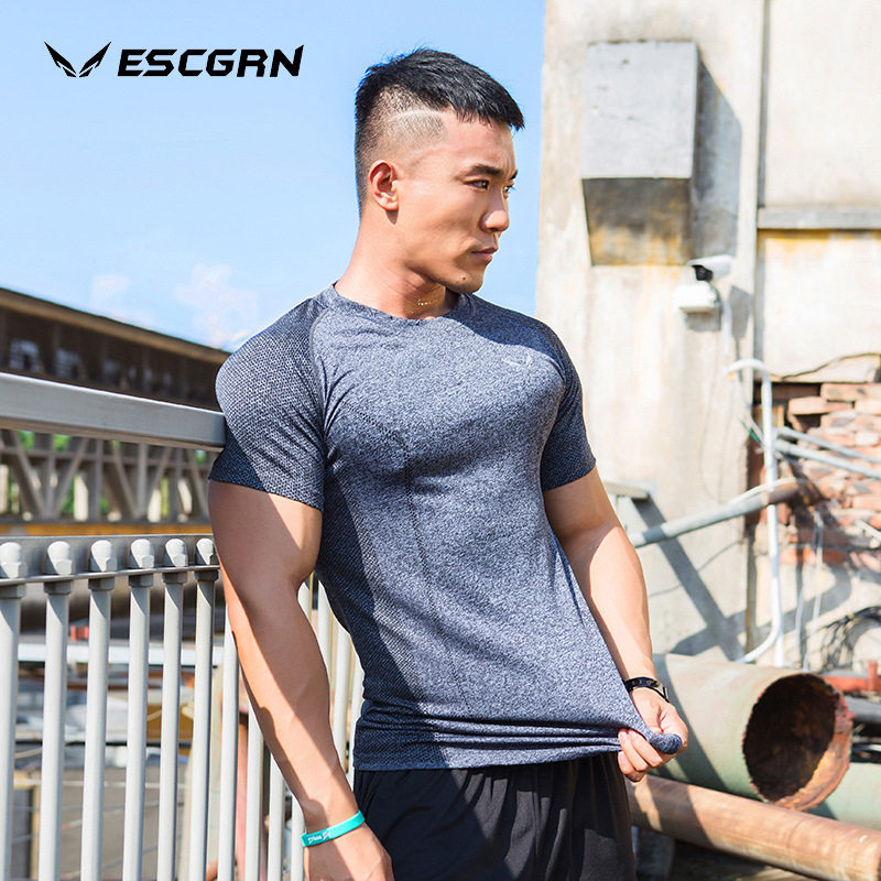 ESCGRN ORIGINAL SUMMER TIGHT SHORT SLEEVE COMPRESSION JACKET TRAINING FITNESS HIGH ELASTICITY