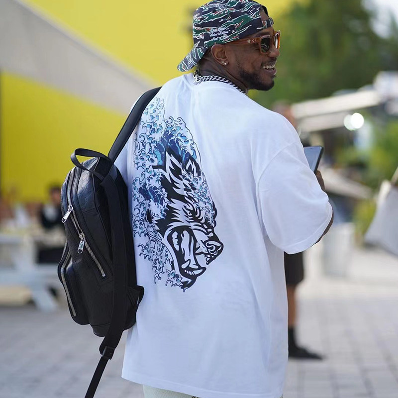 BIG WAVE BROTHER WHITE WOLF HEAD COMBED COTTON SHORT SLEEVE T-SHIRT [EUR SIZE]