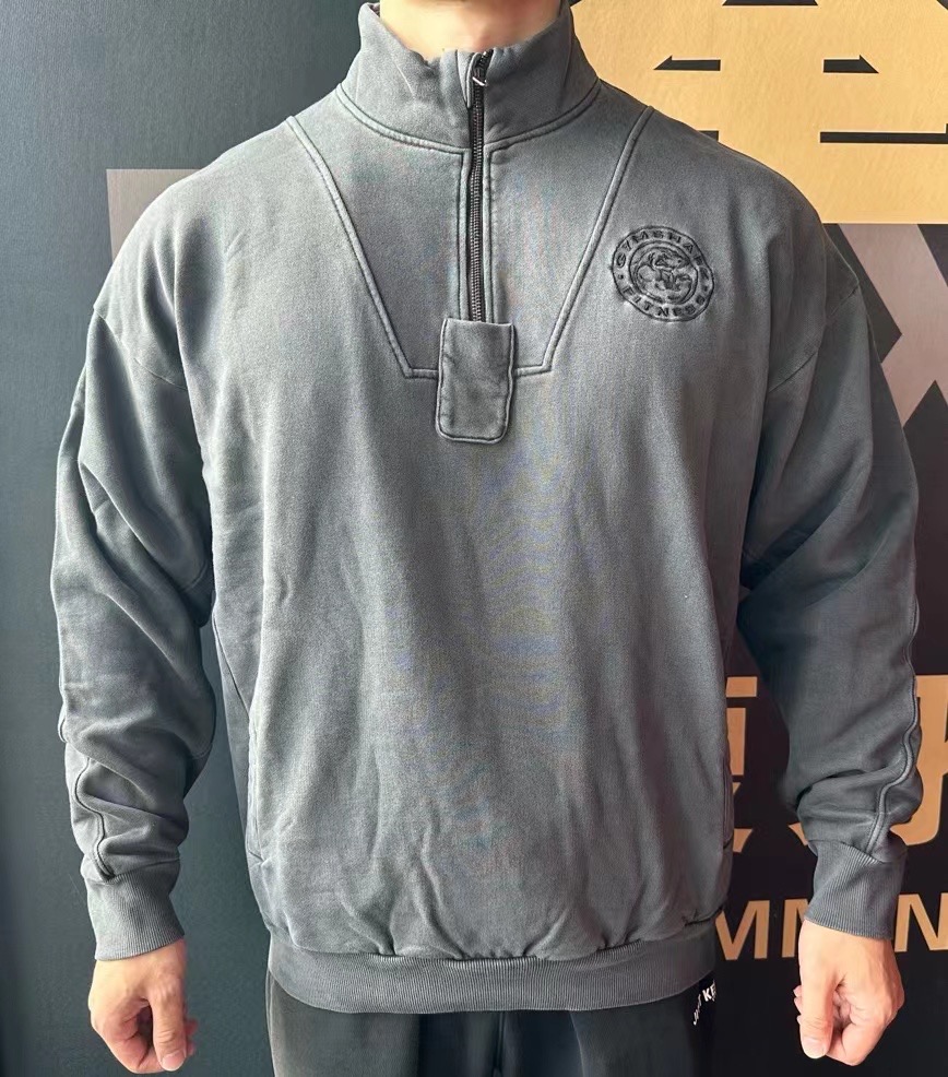 鲨鱼健身运动宽松做旧重磅水洗卫衣欧美码