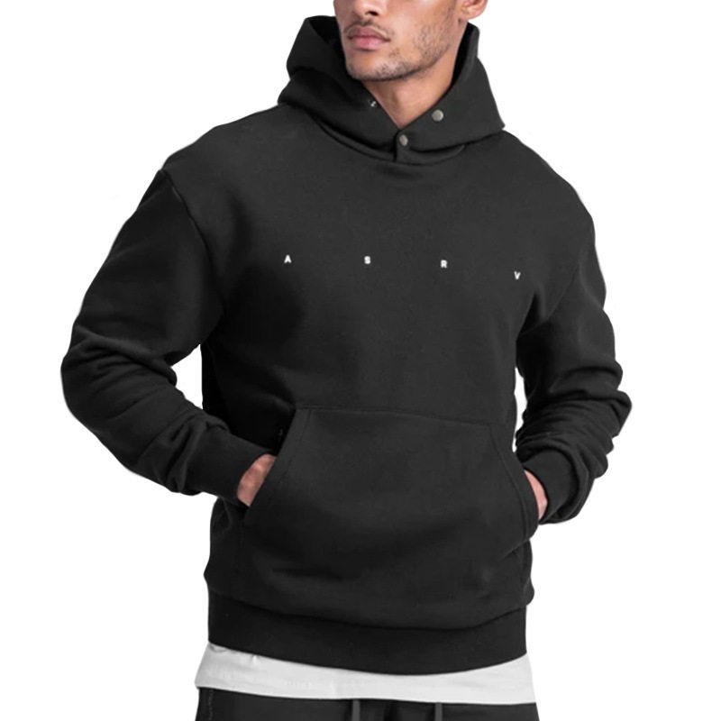 ASARV FITNESS SPORTS HOODED SWEATSHIRT MONOGRAM PRINT DROPPED SHOULDER MULTI-POCKET JACKET [GB]