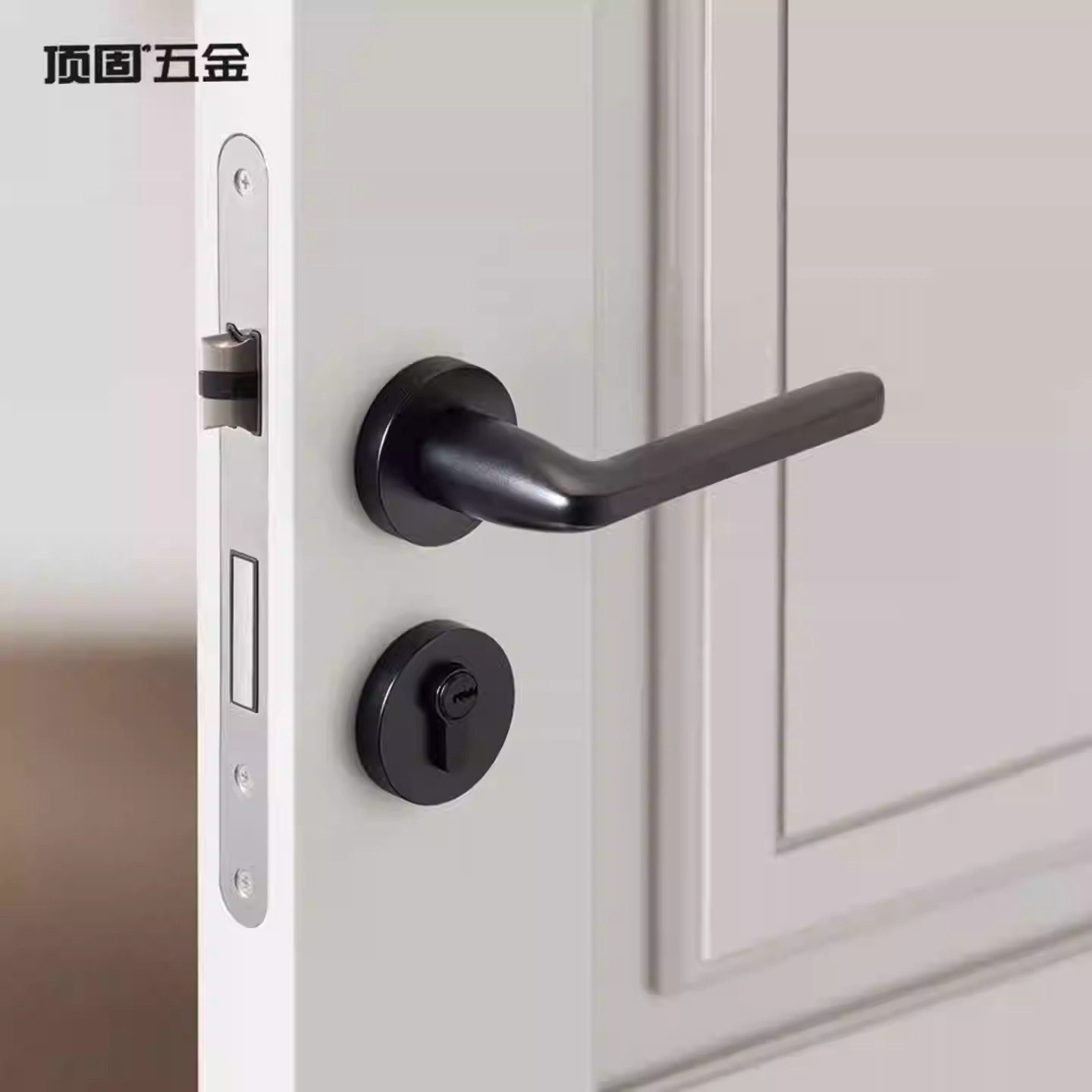 顶固门锁静音卧室房间后现代黑色木门锁分体铝锁简约分体静音门锁