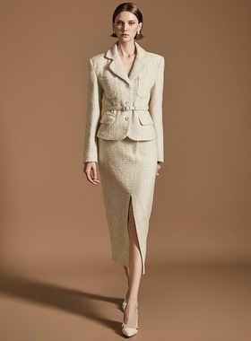 DINT韩国正品D5132加厚羊毛呢收腰小香风气质新款过膝端庄套装裙