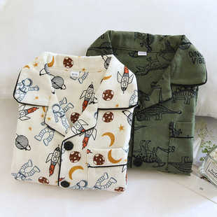 儿童春秋纯棉绒布睡衣套男童长袖 全棉印花卡通可爱磨毛家居服 长裤