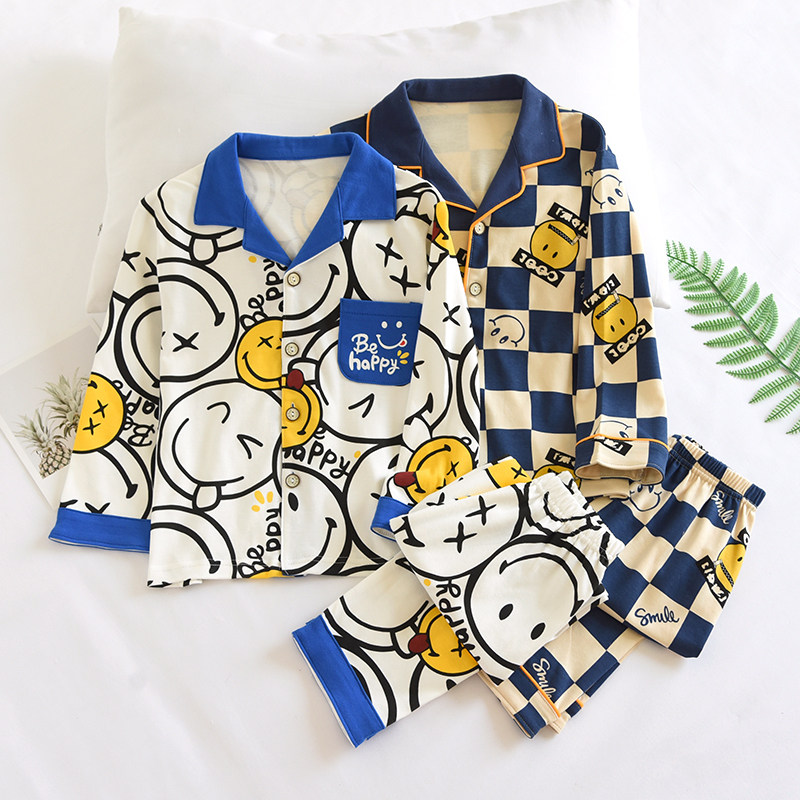 儿童春秋新品纯棉卡通长袖睡衣套男童格子笑脸宝宝棉毛家居服,童装/婴儿装/亲子装,家居服套装,淘宝优惠券,粉丝福利购,淘宝优惠卷