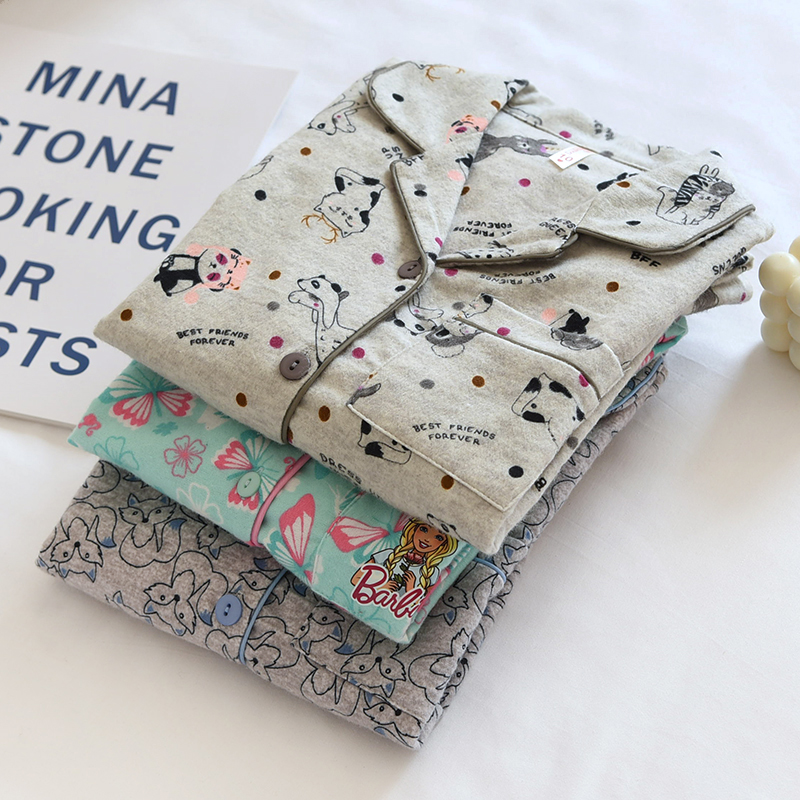 儿童春秋纯棉绒布女童睡衣套长袖长裤全棉卡通可爱印花女宝家