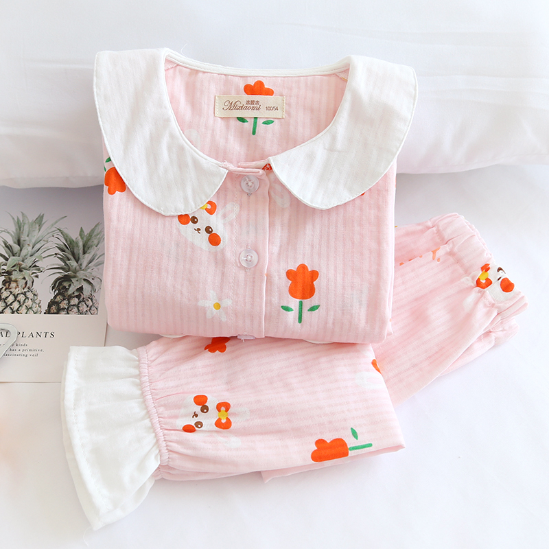 女童公主纯棉纱布春夏睡衣套透气