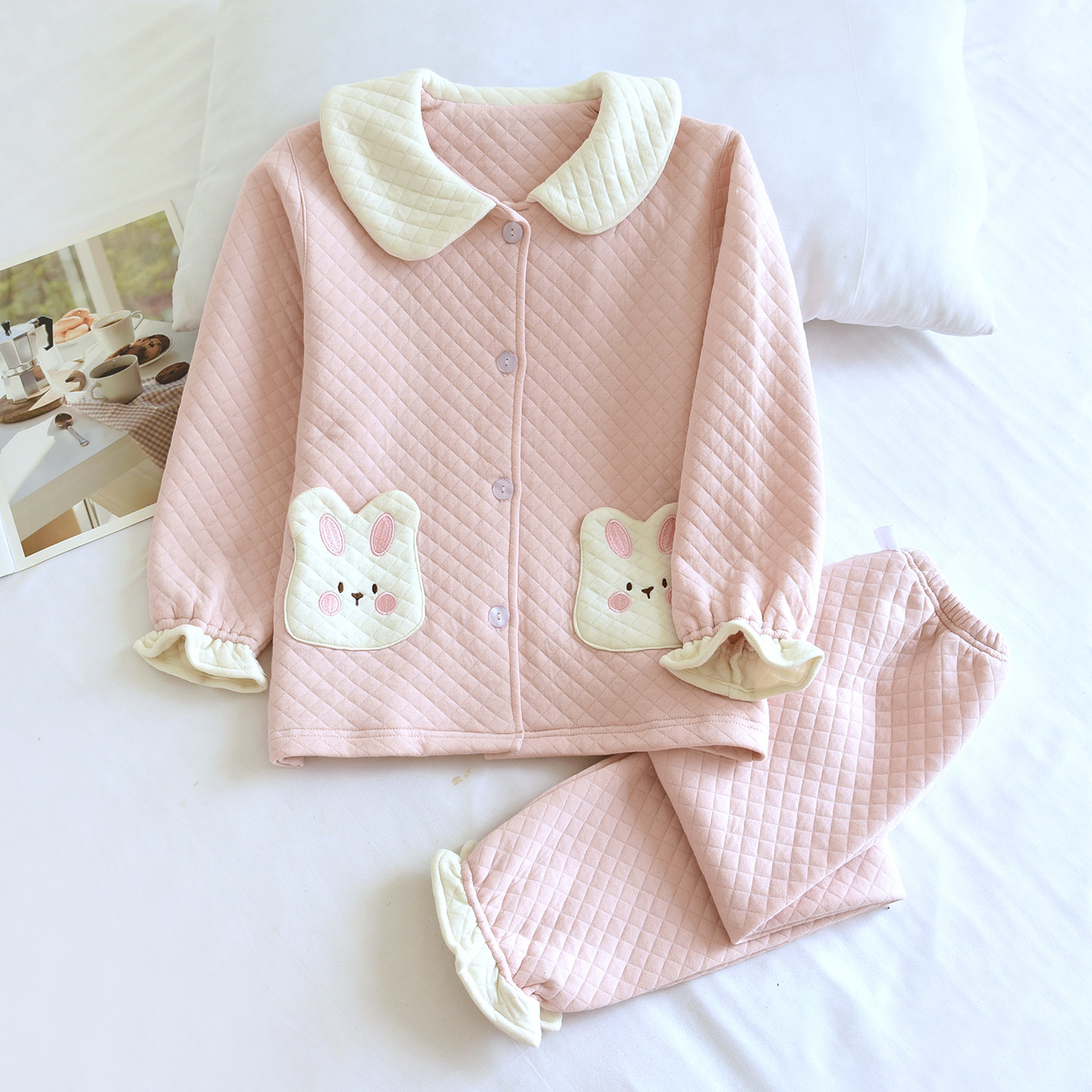 2025新款原创纯粉兔儿童秋冬纯棉空气棉睡衣套女童三层保暖家居服,童装/婴儿装/亲子装,家居服套装,淘宝优惠券,粉丝福利购,淘宝优惠卷