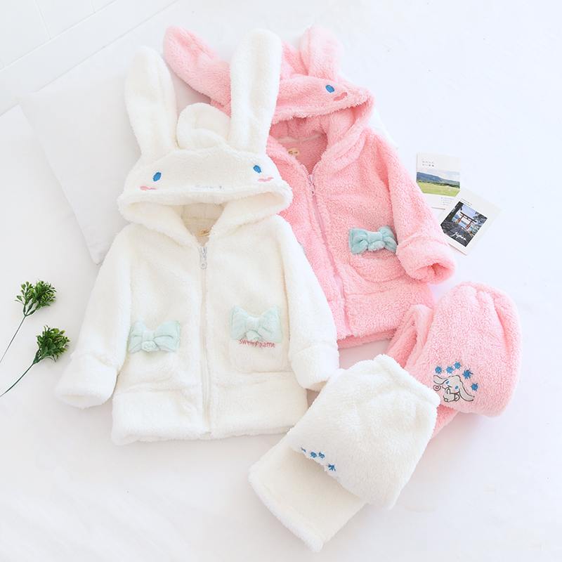 女童冬季加厚长毛绒兔子家居服