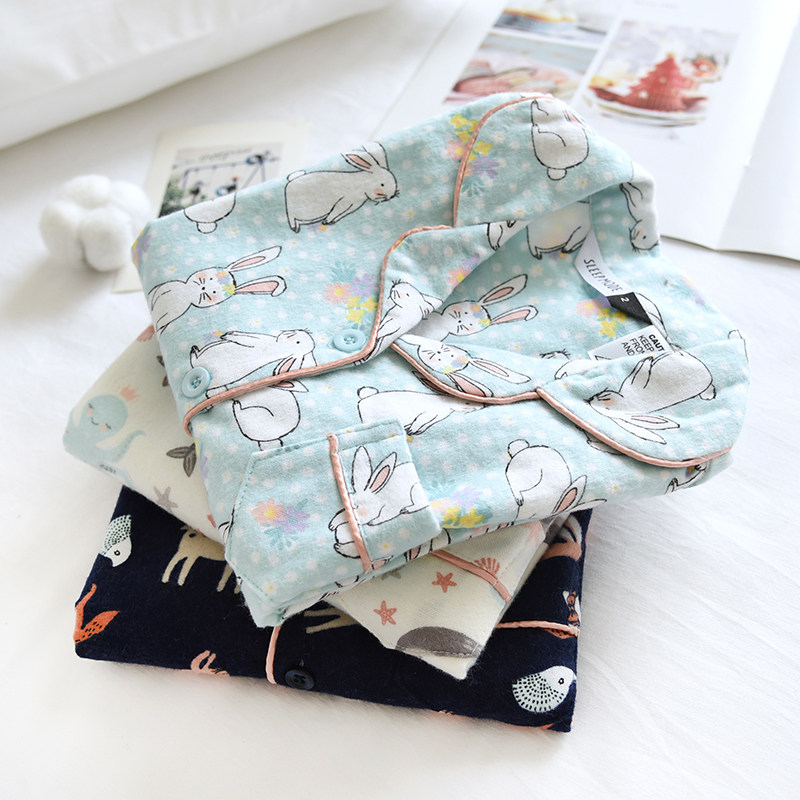 儿童春秋纯棉绒布睡衣套女童长袖长裤全棉印花卡通可爱印花家居服