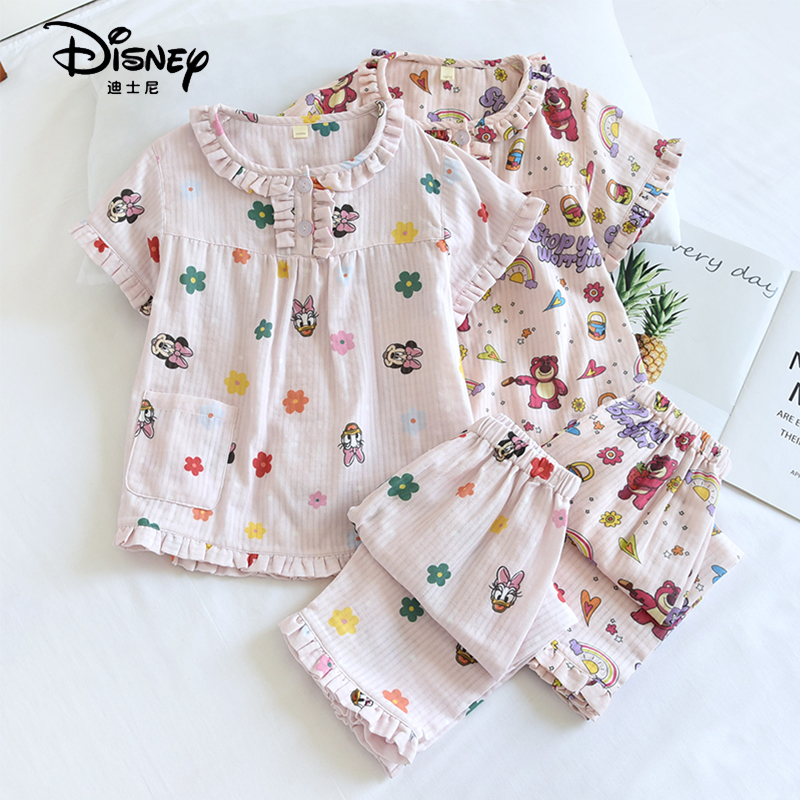 女童纯棉纱布家居服迪士尼薄夏季
