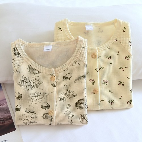 儿童华夫格小清新棉涤春夏睡衣套