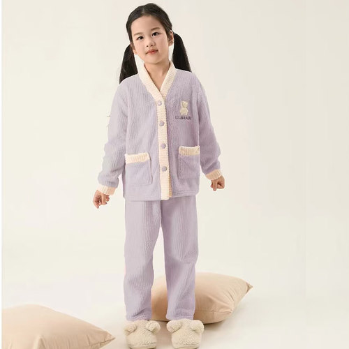 女童牛奶绒睡衣米筱米保暖秋冬