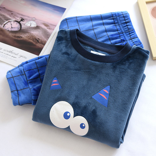 海岛绒儿童卡通秋冬睡衣加厚保暖