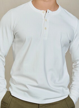 清仓特价维托摩瑞重磅亨利衫新疆棉美式复古长袖男T恤纯色打底