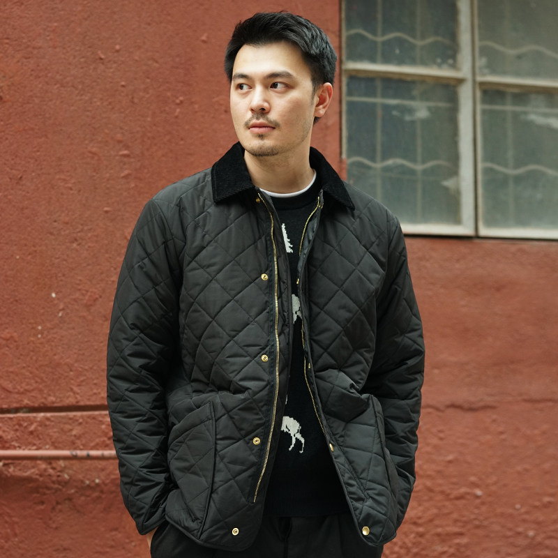清仓特价维托摩瑞英伦复古商务日常绗棉服夹克菱格绗缝外套