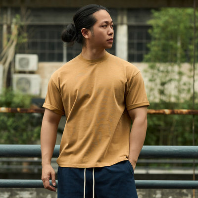 美式复古落肩短袖T恤男