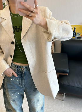 25Ann studio秋极简风高级感气质百搭复古亚麻宽松休闲西装外套女