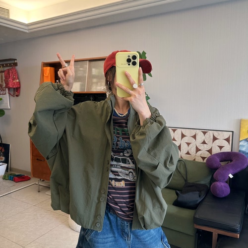 25Ann studio韩版时尚休闲百搭宽松调性立领拉链口袋工装外套女