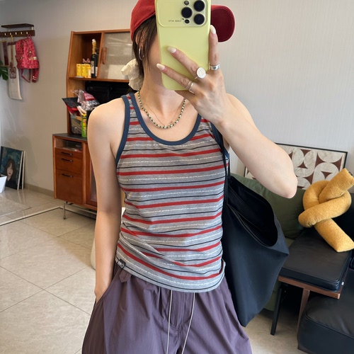 25Ann studio韩版时尚休闲百搭显瘦复古条纹无袖背心女上衣