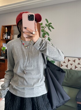 25Ann studio2025韩版时尚极简高级感立体剪裁大弹力显瘦长袖T