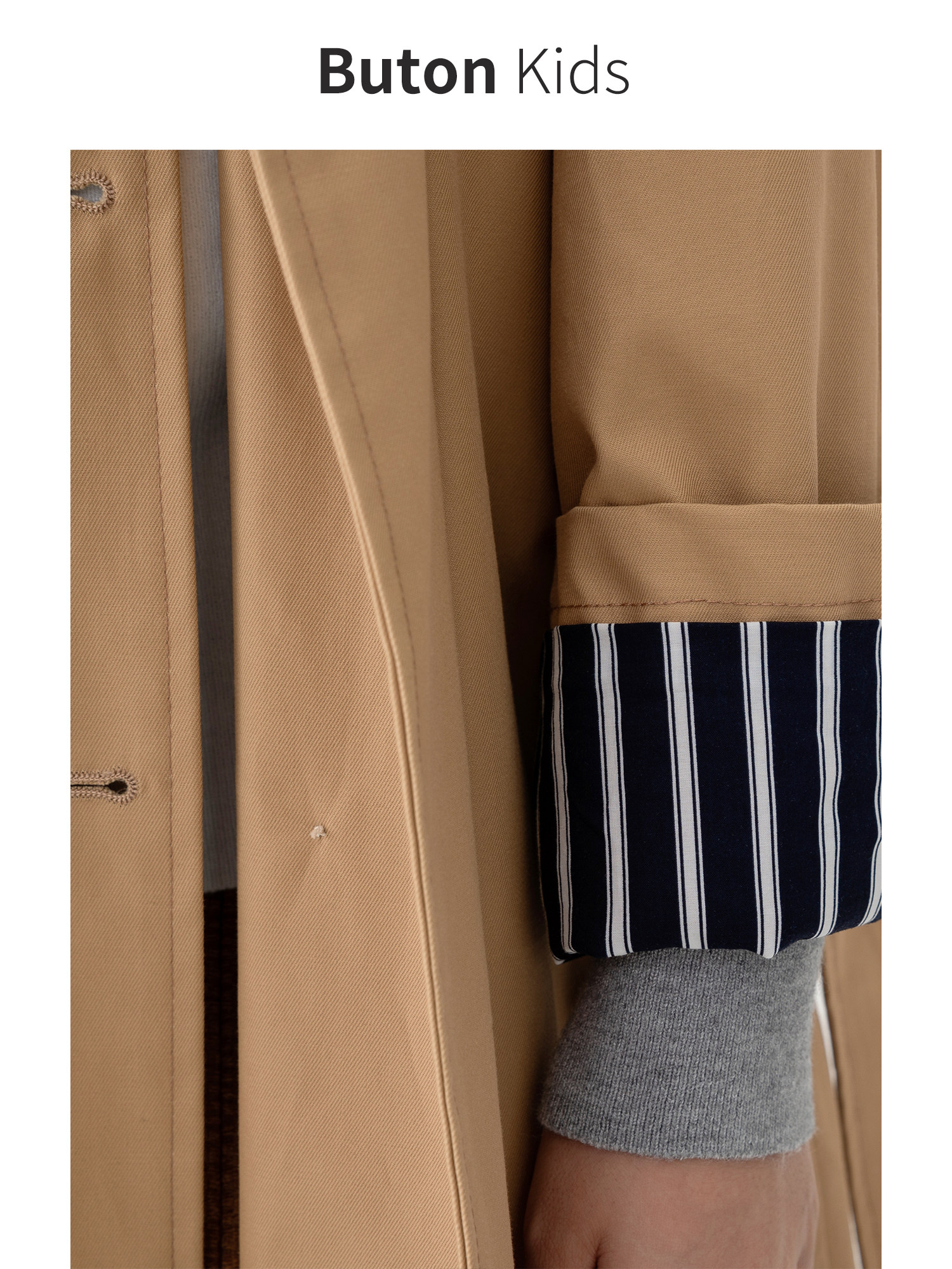 BUTON KIDS 여아 클래식 카키색 중간 길이 윈드 브레이커 가을 신작 코튼 다목적 재킷 부모-자식 착용