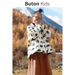 Buton Kids女童泰迪绒棉服外套冬季新款中大童设计感加厚保暖棉衣