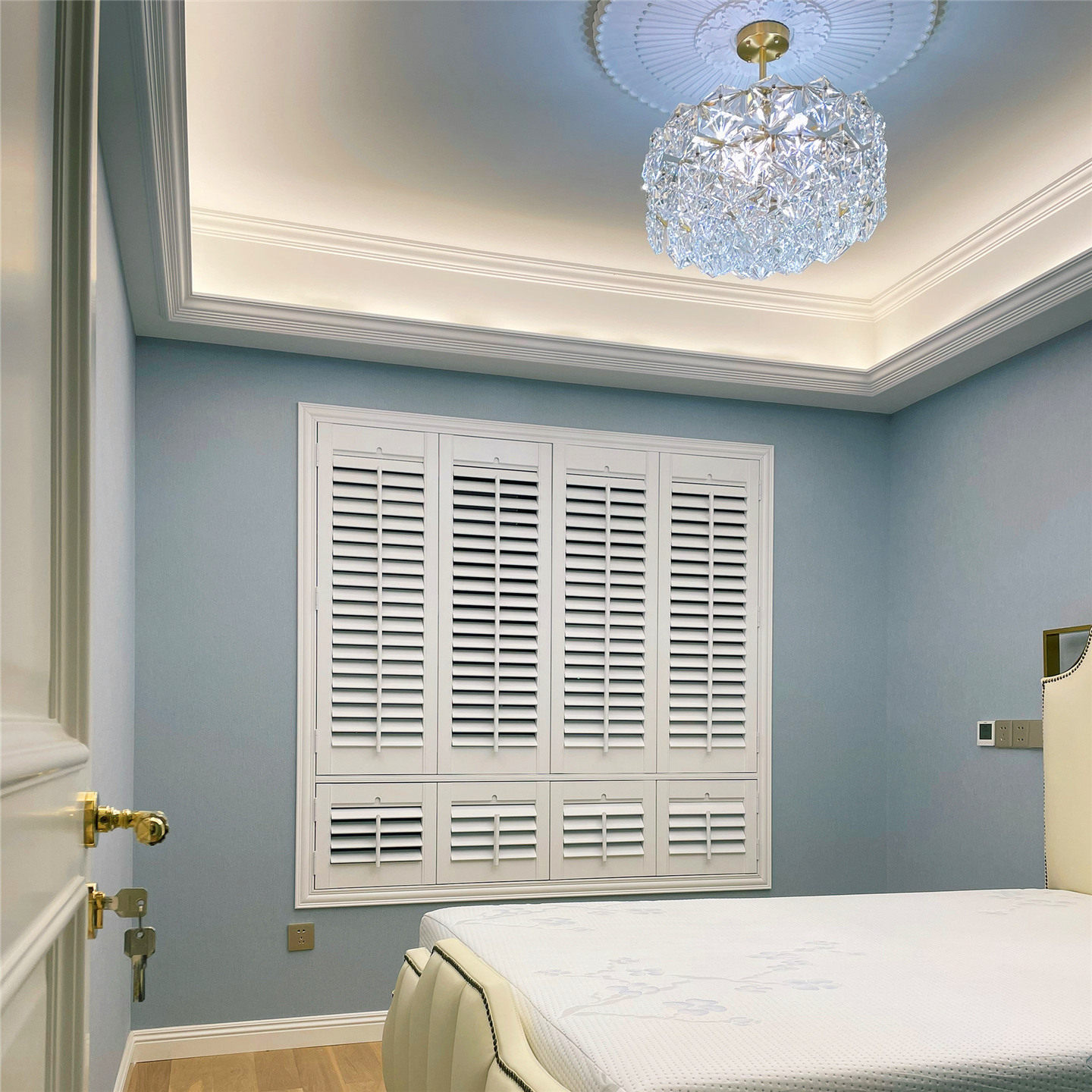 圣德科纯实木质百叶窗门透气窗美式活动叶片折叠推拉隔断窗帘定做