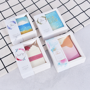 包邮 pvc盒送腰封免拉菲草香皂盒子定做 手工皂纸盒50套 ins同款