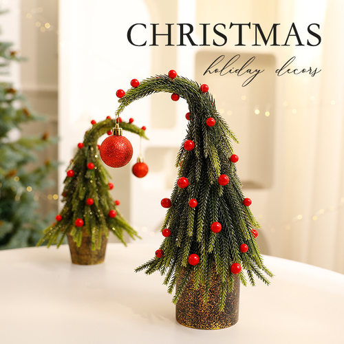 Christmas喷雪报警歪脖子圣诞小树圣诞节装饰弯头摆件圣诞装饰品