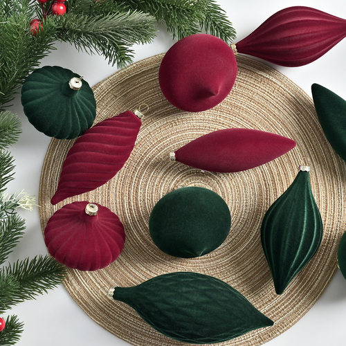 Christmas异形植绒圣诞球圣诞树挂件酒红墨绿圣诞球圣诞节装饰